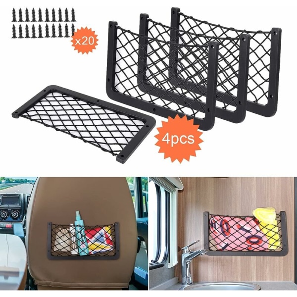 4 stk. bilopbevaringsnet, 36 x 18 cm bagagerumsopbevaringsorganisatorer, multifunktionel bilomme-organiseringspose til redskaber, autocampere, både, hjem (med sc