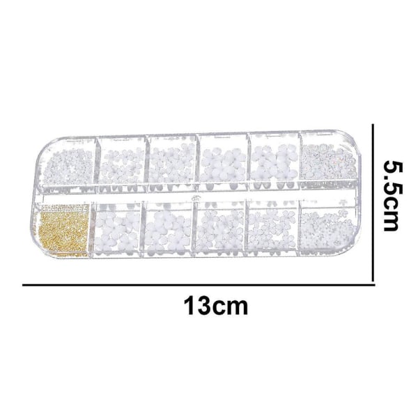 Akrylblommor 3d nageldekorationer blandad storlek vita platta hartsblommor 3d nagelkonstdesign