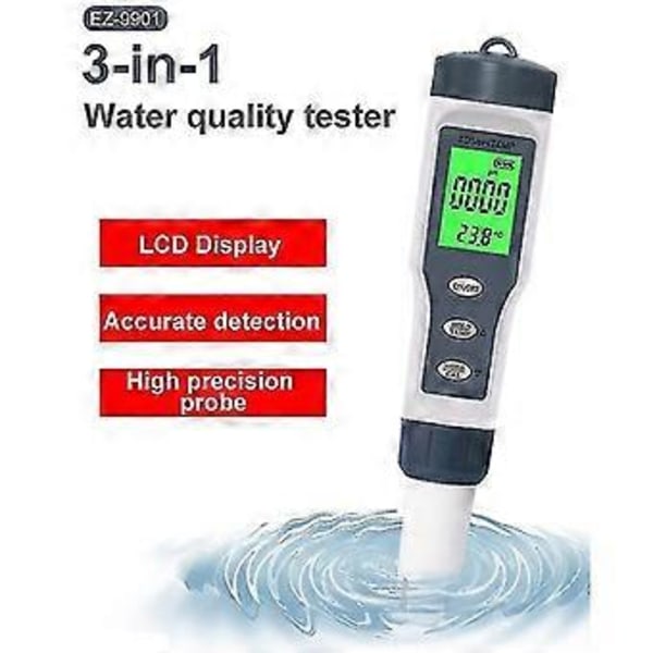 Ez-9901 PH-mätare 3-i-1 TDS/temp/ Vattenkvalitetstestare Penna Konduktivitetsdetektor Monitor Renhetsmätare