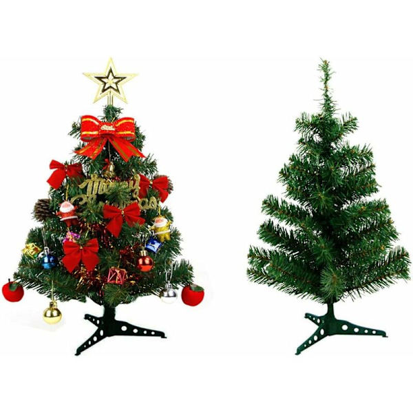 Konstgjord Julgran Liten Julgran med Dekoration och Grundläggande Prydnader för Vinterhelger (60cm)
