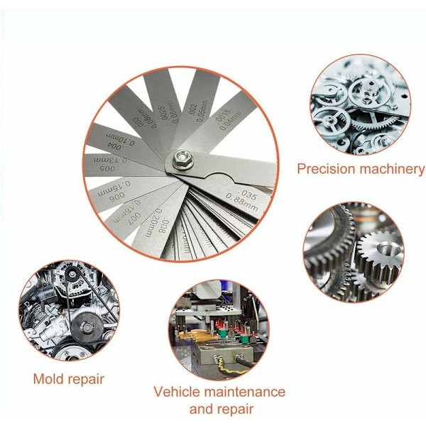 32 blads ståltykkelsesmåler - Dobbelt merking metrisk og imperialt måleverktøy, for måling av klare bredde/tykkelsesstørrelser