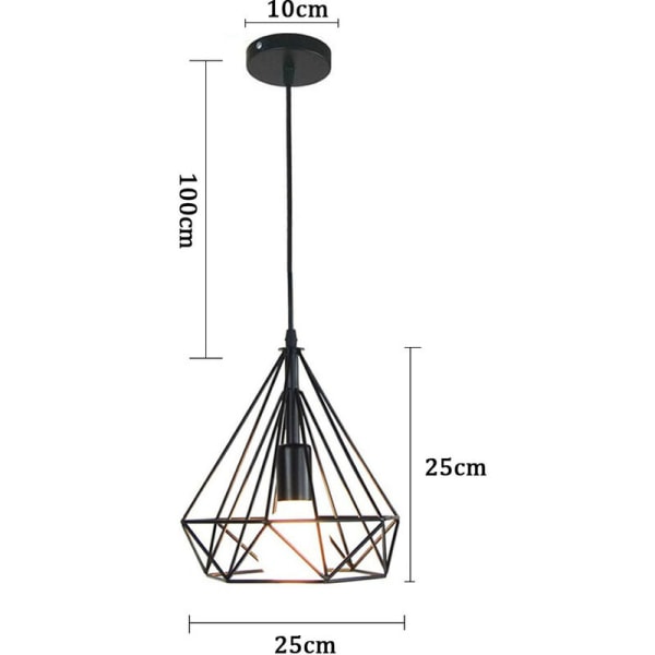 2 stk. Retro Pendellampe Metal Lysekrone Sort Lampskærm Justerbar Loftlampe