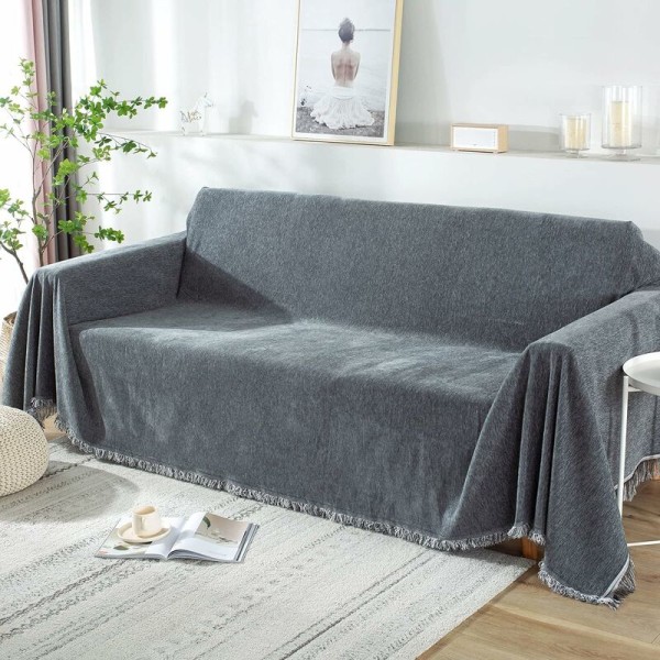 Sofa teppe, mykt og varmt teppe til sofa, seng, lenestol, dobbeltseng (180 x 300 cm, mørk grå) HIASDFLS