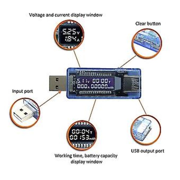 USB Display Spänning och Amperemeter 3-9V Spänning 0-3A Ström