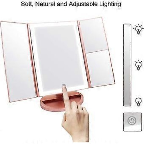 Makeup Spejl med Lys, 1x/2x/3x Forstørrelse med 36 LED Touch Skærm og USB Opladning, 180 Graders Justerbart Stativ til Bordplade Kosmetisk Makeup Mi