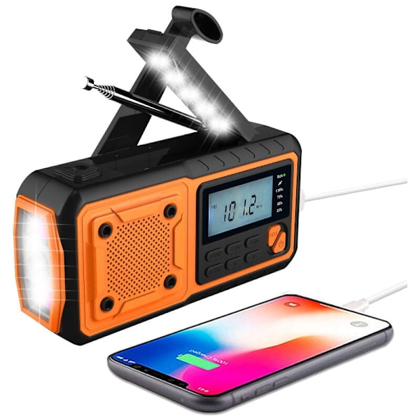 Kampikäyttöinen hätäradio 4000 mAh akulla ja näytöllä, monitoiminen aurinkoradio AM/FM NOAA-sääradio 4 tilan LED-taskulampulla