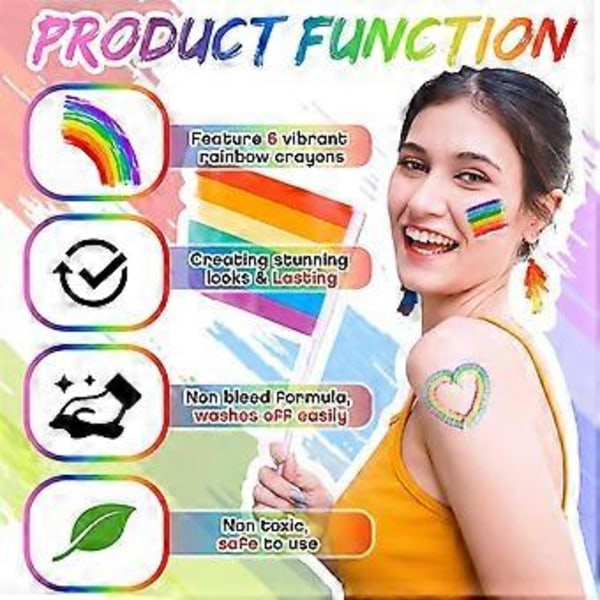 Regnbue Ansiktsmaling Pride Ansikt Kroppsmaling Kit Regnbue Sminkestift for Feiringer Cosplay Bursdag Sminkeutstyr B