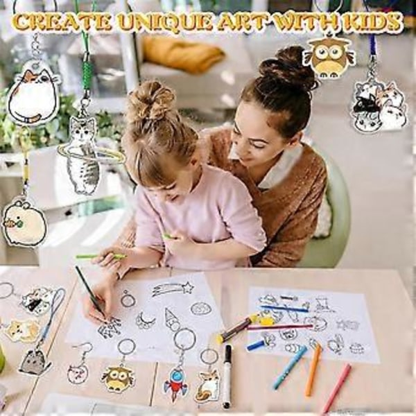 218PCS Shrinky-Dink Nøgleringssæt med 12PCS Shrinky Ark, 3PCS Shrinky-Dink Papir med Mønster, Farvede Blyanter