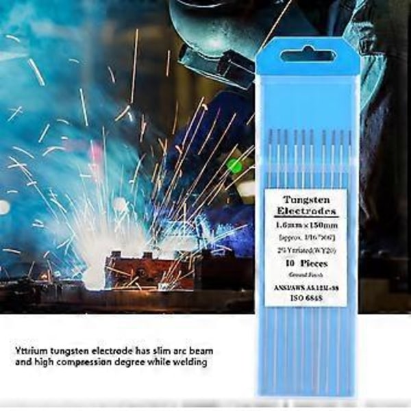 10 st WY20 2.0% Yttrium Volframelektrod Blå Spets för TIG-svetsning 1.6mm*150mm