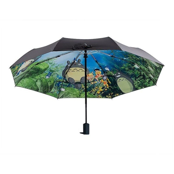 Ghibli Totoro paraply sol regn paraply anime Min granne Totoro söt daglig hopfällbart paraply Inre svart beläggning