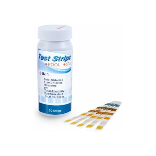 Teststrimler for basseng, 6 i 1 teststrimler for basseng og spa for pH, total klor, fri klor/brom, total alkalinitet (50 stk)