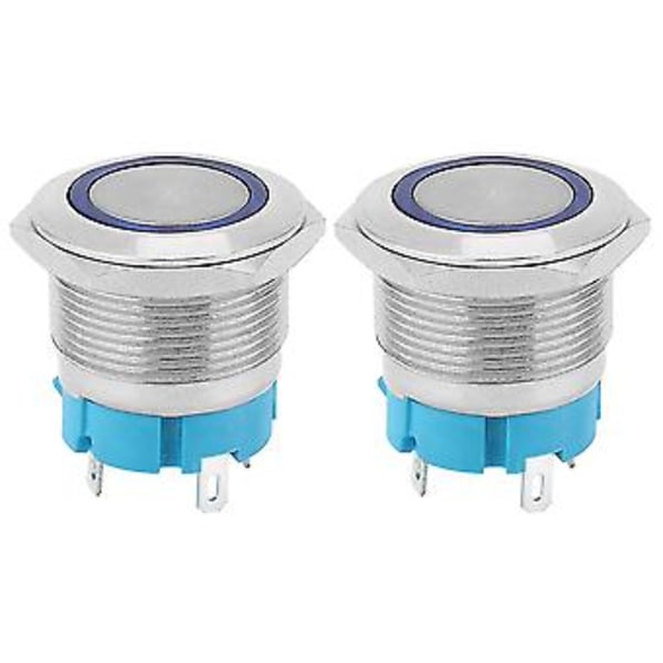 2 st 4-Pin Självlåsande Tryckknappsbrytare med Ringljus, 22mm, IP65, Blå, 12~24VDC för Båt Bil Modifiering