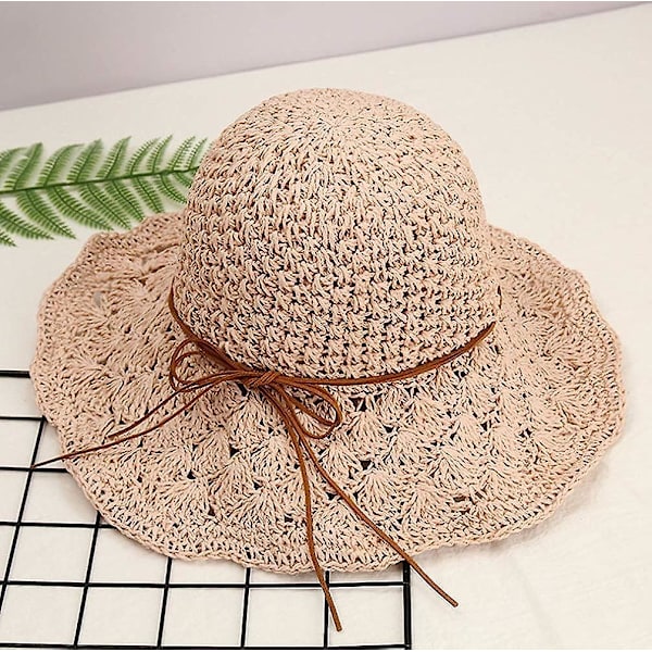 Dam Solhatt Halm UV-skydd Strand Solhatt Stor Brätte Floppy Strandhatt
