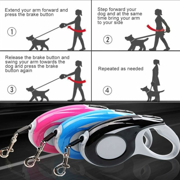 Inntrekkbar hundebånd 5M innrullbar bånd med ergonomisk design og innrulling Komfortabelt bånd Treningsbånd for hunder opptil 15 kg Justerbar