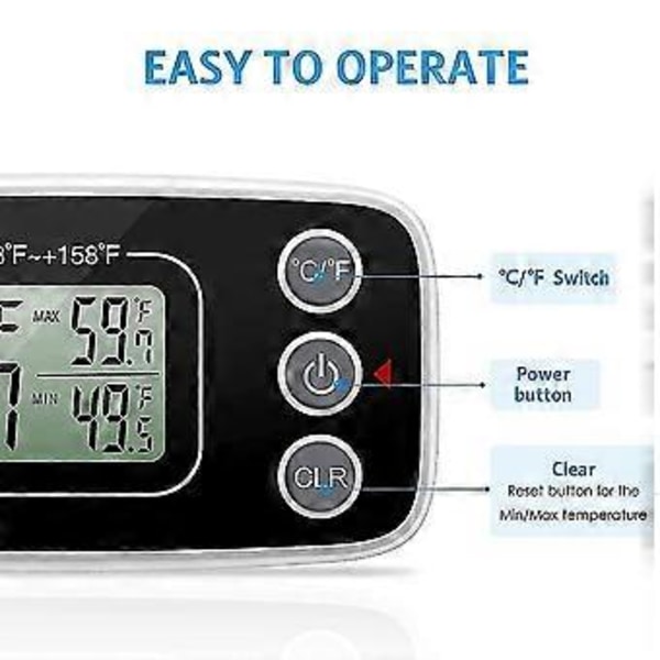 Kylskåpstermometer, Digital Kylskåpstermometer Vattentät Kylskåpstermometer Monitor