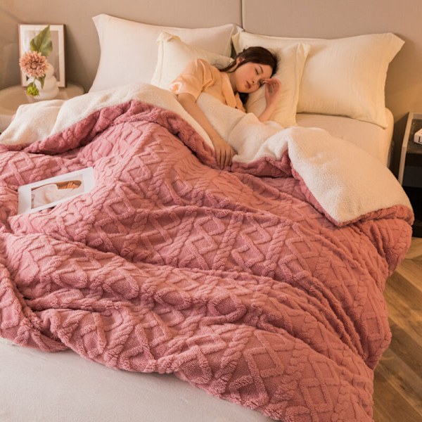 Filt 100x150cm Fleece Sherpa Pläd i fluffig och mjuk ull med uppvärmd hög för att hjälpa till att sova bättre för baby säng bönpasta