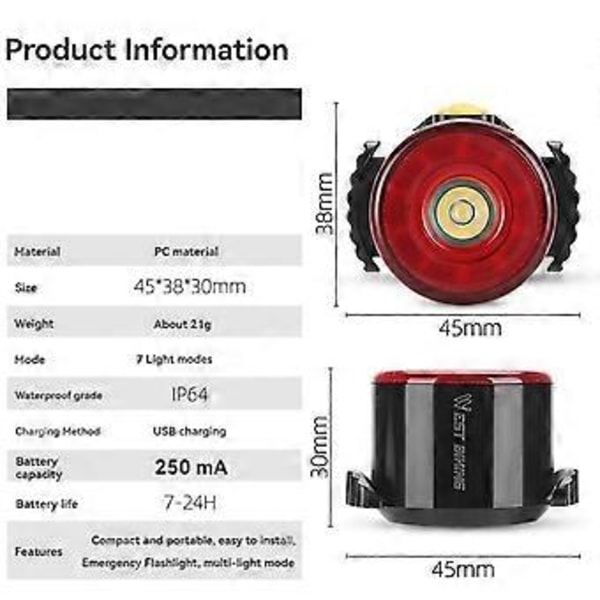 Cykel Smart Bremse Baglygte LED Cykel Baglygte USB Genopladeligt Cykeludstyr
