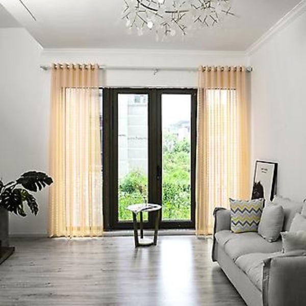 Polyester Fönster Tulle Voile Gardin Sovrum Vardagsrum Dekor (Beige)