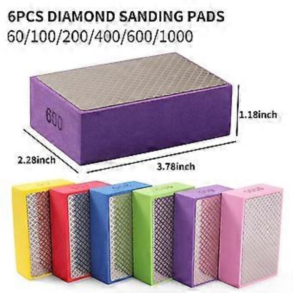 6 STK Diamant Håndpoleringspuder, 60/100/200/400/600/1000 Diamant Slibepuder Fliseværktøj Poleringspude Slibeklods