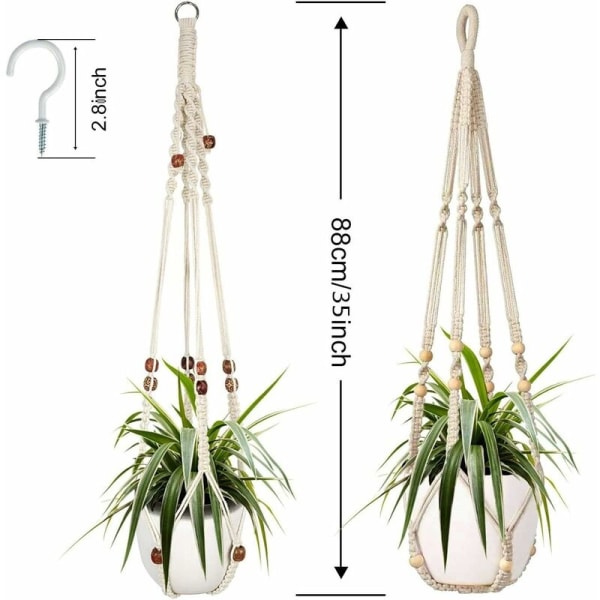 2 Set av genomskinliga makraméblommor i bomull Blomlampa Hängande Blomlampa för inomhus- och utomhusskydd med 4 krokar