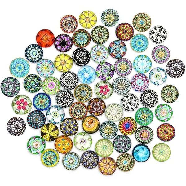 Glasperler 100 stk. glascabochons blandede farver Farverige runde dekorative granulat trykte glasperler til håndværk