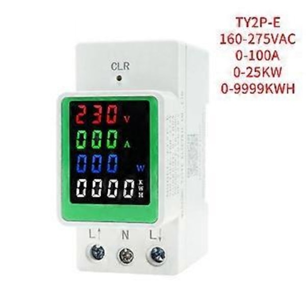 6-i-1 100A AC160-275V Spänning Ström KWH Elektrisk Energimätare VOLT AMP Voltmeter Amperemeter Wattmeter Din-skena