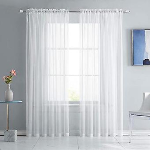 4 paneler hvide transparente gardiner 213 cm lange stanglomme vinduesbehandling gaze voile draperinger til seng