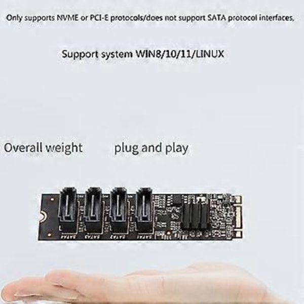 M.2 - 4-porttinen SATA3.0 -laajennuskortti PC-kiintolevyille, nopea adapteri