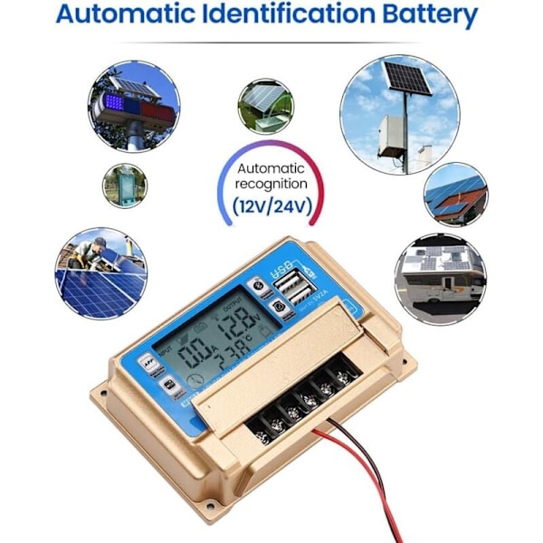 60A MPPT solcellsladdningsregulator, 12V/24V solcellsladdare, MPPT autofokus, spårningsladdning med Bluetooth LCD-display, dubbla USB