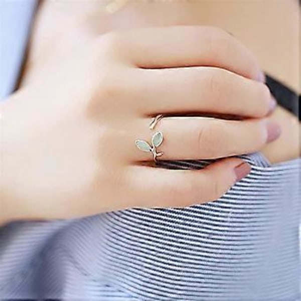 Enkla löv fingerringar justerbara öppna fingerringar för kvinnor flickor (silver) (d-8d)
