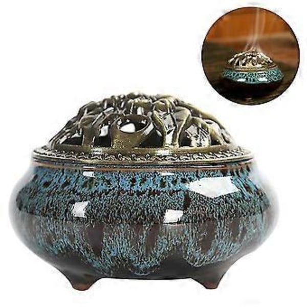 Keramisk rökelsebrännare - Buddha Design - Lugn atmosfär! Antik legeringstråd, sandelträ rökelse, is-sprickande ugnshantverk.