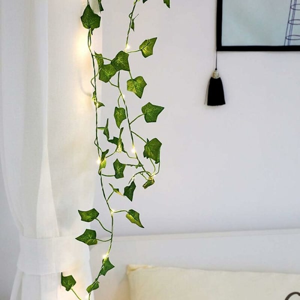 Strålkastare LED Konstgjorda växter Grön murgröna bladranka för heminredning Bröllopslampa DIY Hängande trädgård Gårdbelysning, 2M 20 LED-lampor (lönnlöv