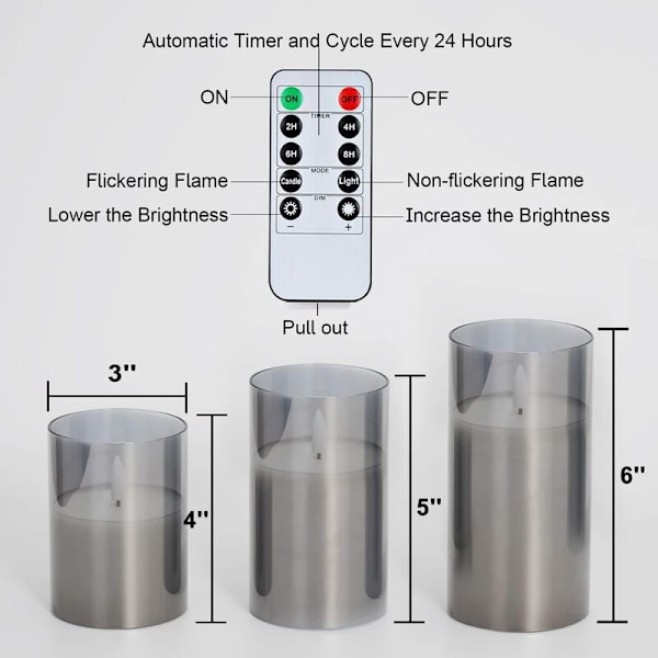 3 liekinheitön LED-kynttiläsarja, paristokäyttöiset kynttilät, pilarikynttilät, paristokäyttöiset kaukosäätimellä ja ajastimella, sähkökynttilät, D3\"H4\"5\"