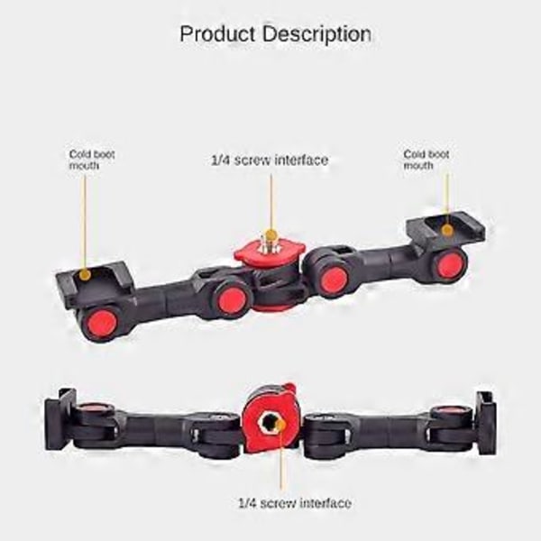 Roterbart Cold Shoe-feste med telefonklemme, dobbel Cold Shoe-forlengelsesbrakett for kamera, telefon, LED-lys
