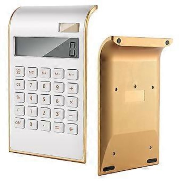 Lommeregner, slankt elegant design, kontor-/hjemmeelektronik, dobbelt drevet bordregner, solenergi, 10 cifre, vippet LCD-display, skråt design