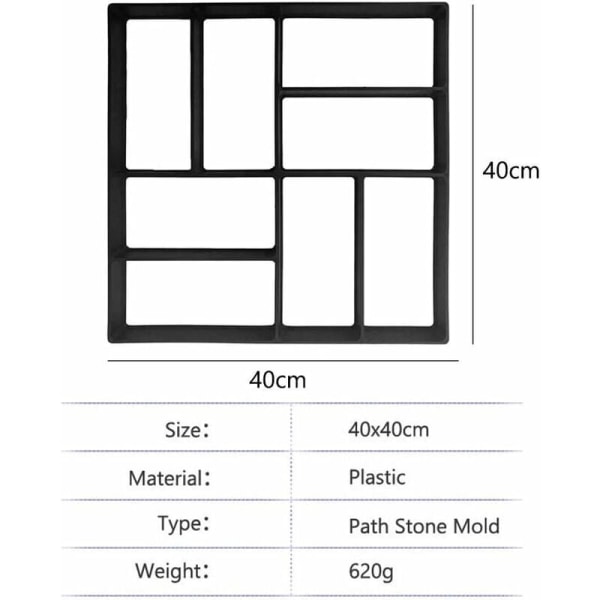 Plast fortovsform, genanvendelig cementbeton, stendesign, gør-det-selv-belægning (40 x 40 x 4 cm)