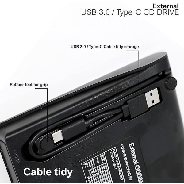 Extern DVD-enhet, bärbar ultratunn USB3.0 CD DVD VCD-enhet DVD-spelare för bärbar dator, stationär dator, PC CD-brännare, Plug and Play, kompatibel med W