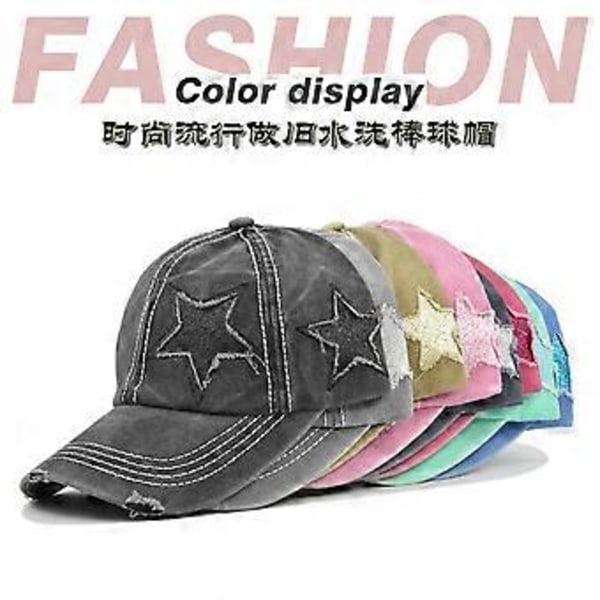 Ny hul lys version flet hat hestehale hat flash pentagram baseball kasket vasket gammel hat damehat