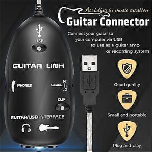 Guitar til USB Interface Link Kabel Adapter /PC Optagelse CD Studio Laptop