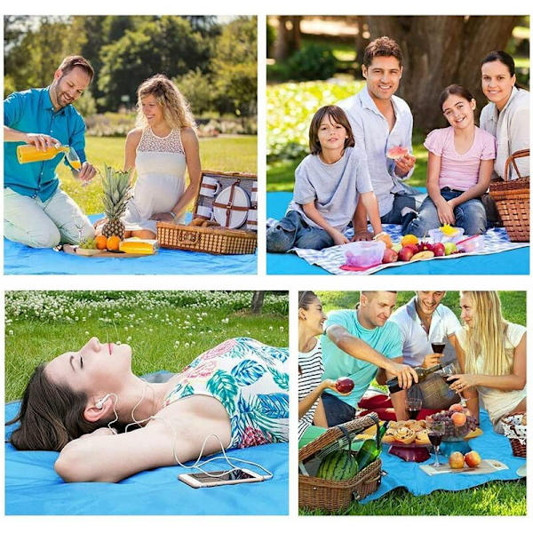 Vattentät picknickfilt tak tak sand bärbar sandmatta för strand, picknick, camping, resor, utomhusevenemang (blå: 200x210cm)
