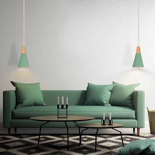 Moderne enkel loftslampe i metal og træ med justerbar lampeskærm - DIY-pendellampe i grøn