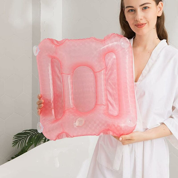 Oppblåsbar badematte, sklisikker oppblåsbar dusjmatte sammenleggbar badematte trykkavlastende badepute for SPA badekar (rosa)