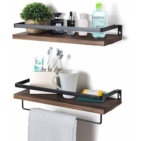Flytende veggmontert hylle med håndkleholder, rustikke oppbevaringshyller, ideell for stue, soverom, bad, 2 stk. Charc