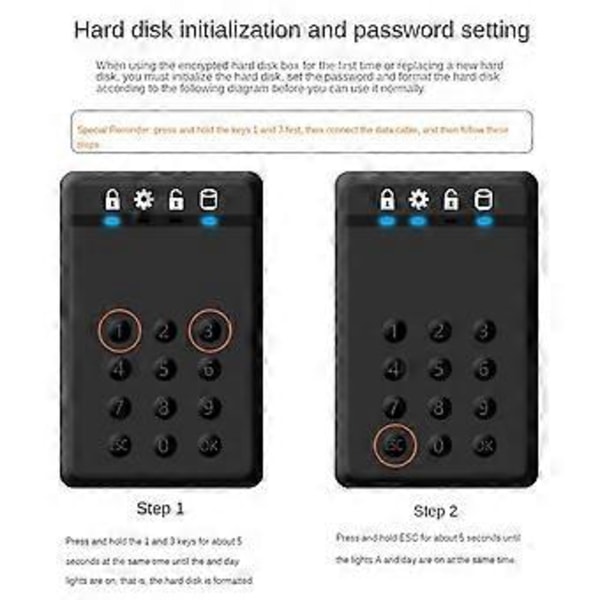 HDD Kabinett SSD Case Kryptert Harddisk Kabinett 5Gbps USB3.0 SATA Harddisk Kabinett for 2.5 Tommers Harddisk