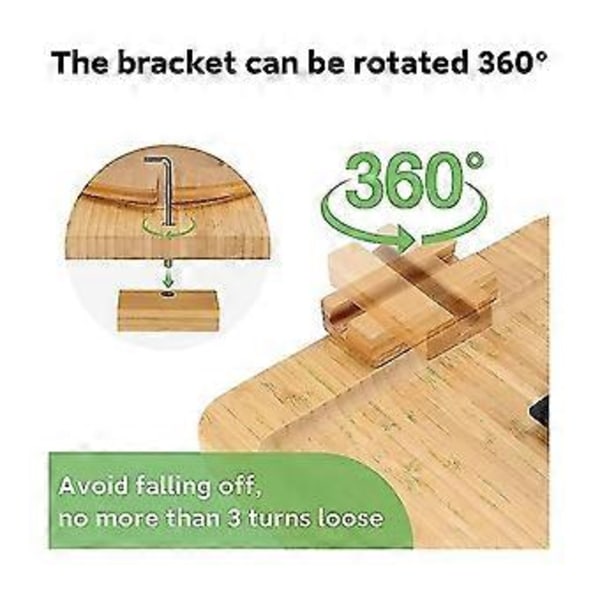Bambu Soffbricka Bord Kläms Fast Sidobord För Breda Soffor Arm, Vikbar Soffbricka Med 360 Rotation