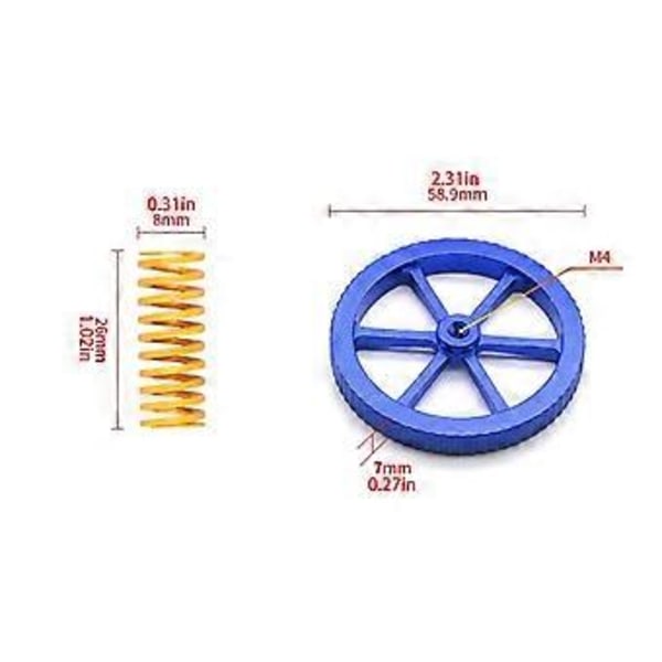 Lämpöpedin Tasaus 4kpl Alumiiniset Käsin Kierrettävät Tasausmutterit ja 4kpl Kuuman Pedin Jouset Ender 3/Ender 3 Pro, Ender 5 -tulostimille