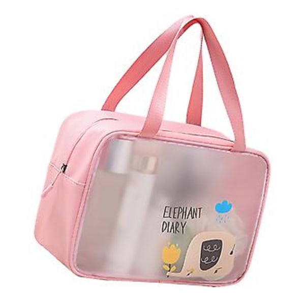 Kosmetikväska PU PVC Transparent Tecknat Mönster Handhållen Vattentät L Storlek Sminkväska för Simning Toalettartiklar Rosa