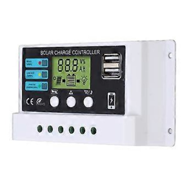 Solpanelregulator Industriellt Chip LCD-Display Överbelastningsskydd Solcellsregulator 12V 24V Självanpassning Vit 30A