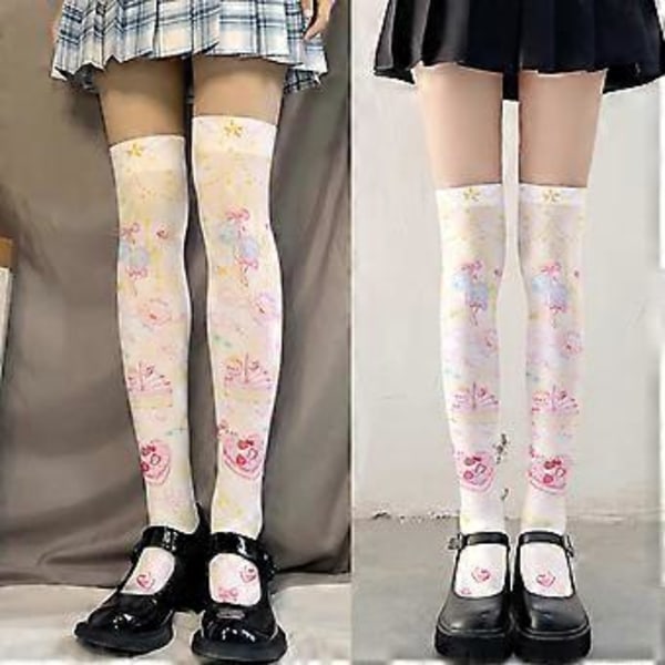 Naisten Lolita Sarjakuva Reisikorkeat Sukat Söpö Kawaii Ilmapallo Possu Mansikkakakku Printti Cosplay Polven Yli Pitkät Sukat