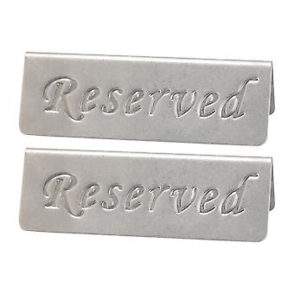 2 stk. reserveret skilt i metal, rustfrit stål, dobbeltsidet, til restauranter, barer, caféer, te-stuer og hoteller